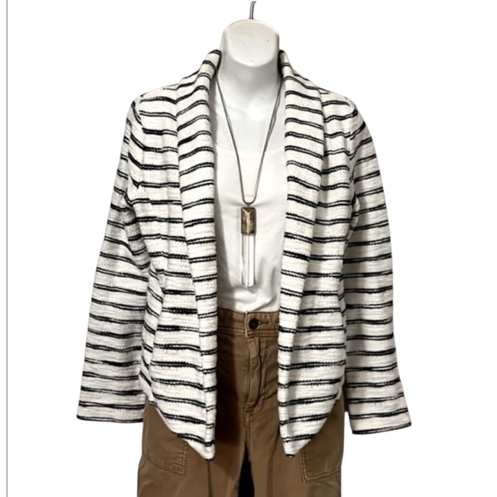 Lou & Grey Striped Cropped Lightweight Textured Cotton Knit Open Jacket Blazer M
